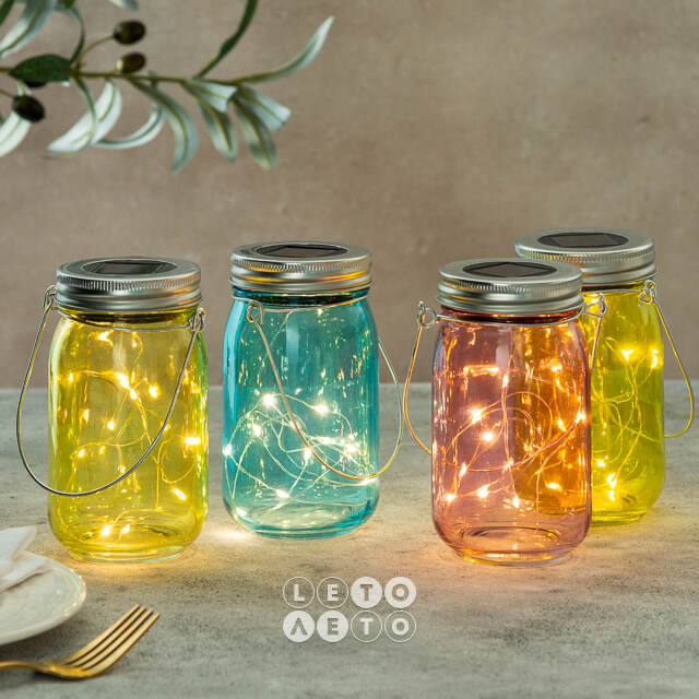 Подвесной солнечный светильник Банка Solar Fairy 14 см, 10 теплых белых LED ламп, оливковый, IP44 Kaemingk