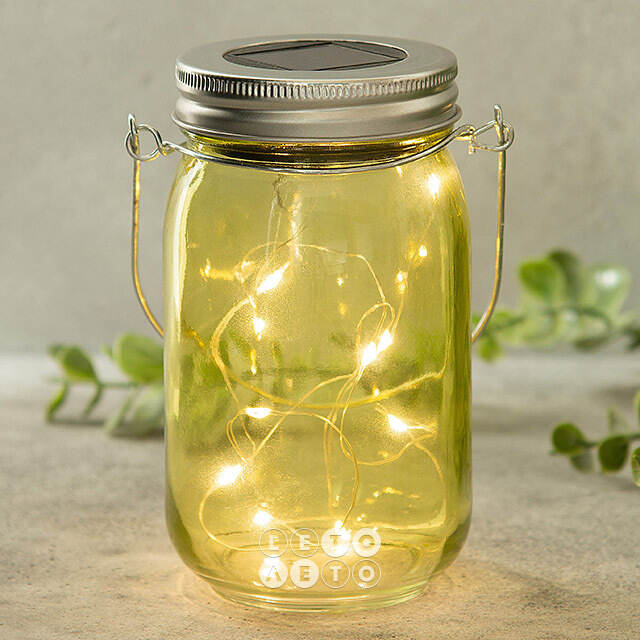 Подвесной солнечный светильник Банка Solar Fairy 14 см, 10 теплых белых LED ламп, желтый, IP44 Kaemingk
