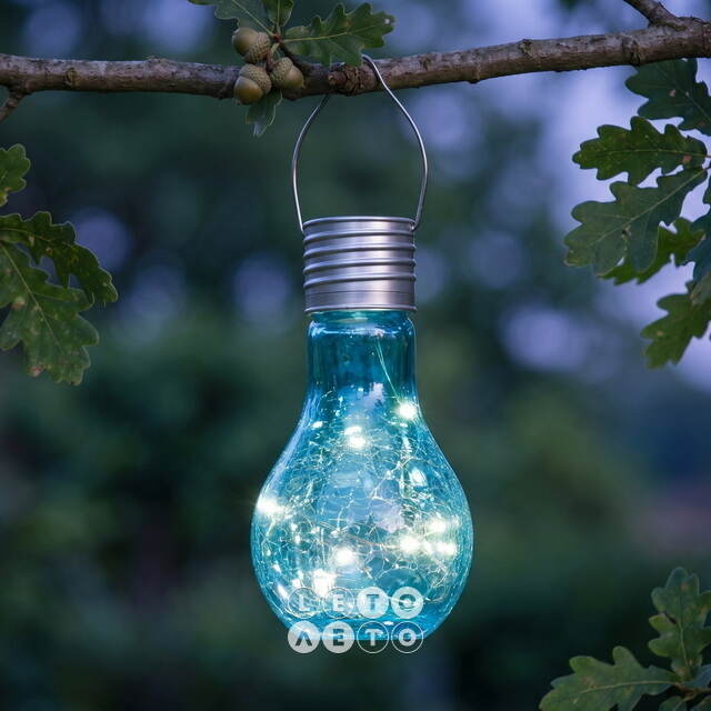 Подвесной солнечный светильник Лампочка Лендлер 17 см с теплыми белыми LED, бирюзовый, IP44 Kaemingk (Кейминг)