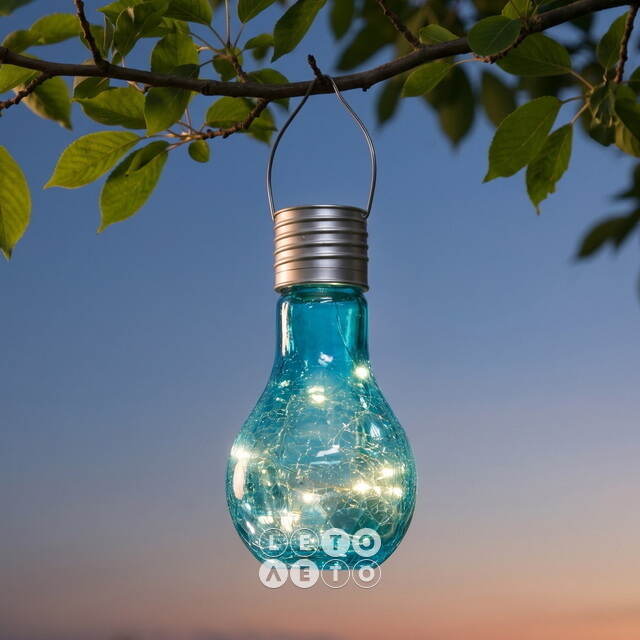 Подвесной солнечный светильник Лампочка Лендлер 17 см с теплыми белыми LED, бирюзовый, IP44 Kaemingk (Кейминг)