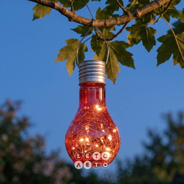 Подвесной солнечный светильник Лампочка Лендлер 17 см с теплыми белыми LED, коралловый, IP44 Kaemingk (Кейминг)