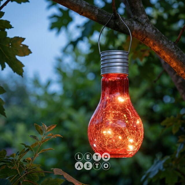 Подвесной солнечный светильник Лампочка Лендлер 17 см с теплыми белыми LED, коралловый, IP44 Kaemingk (Кейминг)