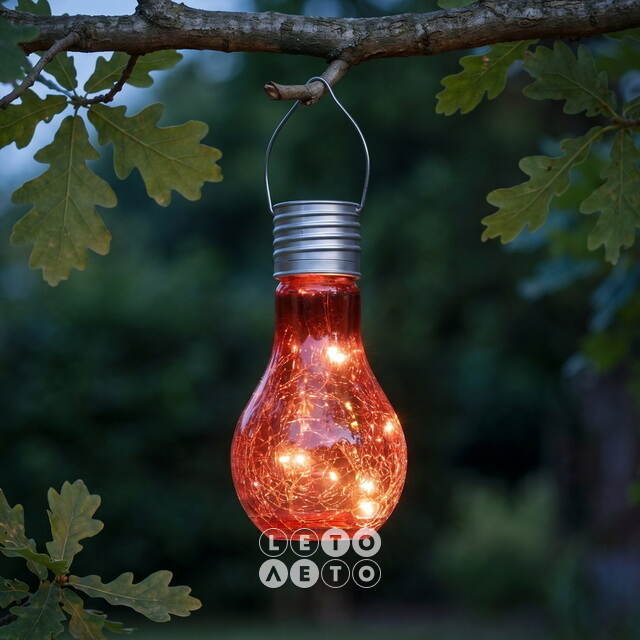 Подвесной солнечный светильник Лампочка Лендлер 17 см с теплыми белыми LED, коралловый, IP44 Kaemingk (Кейминг)