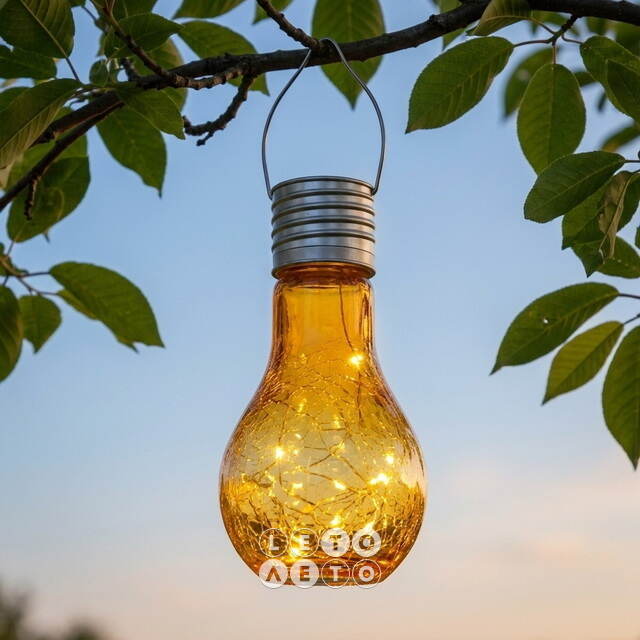 Подвесной солнечный светильник Лампочка Лендлер 17 см с теплыми белыми LED, оранжевый, IP44 Kaemingk (Кейминг)