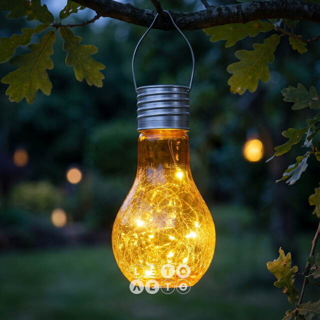 Подвесной солнечный светильник Лампочка Лендлер 17 см с теплыми белыми LED, оранжевый, IP44 Kaemingk (Кейминг)