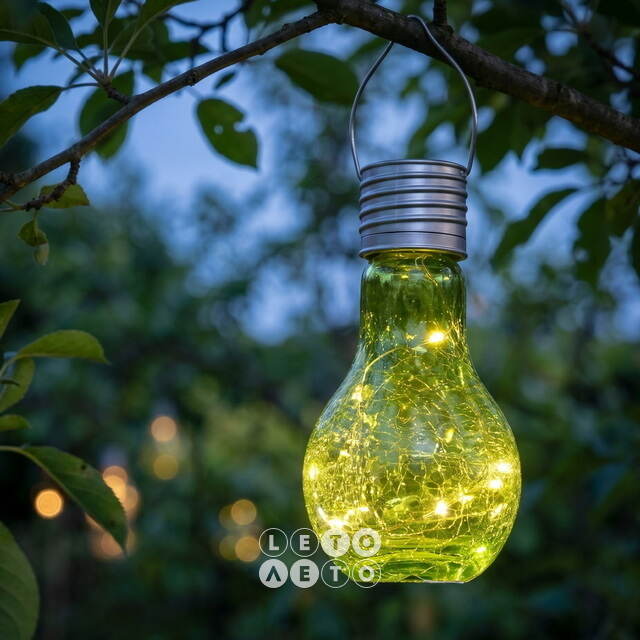 Подвесной солнечный светильник Лампочка Лендлер 17 см с теплыми белыми LED, салатовый, IP44 Kaemingk (Кейминг)