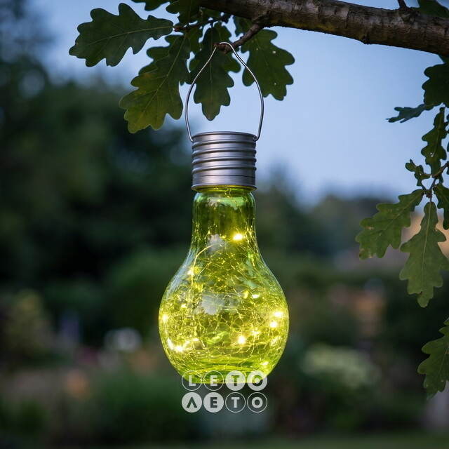 Подвесной солнечный светильник Лампочка Лендлер 17 см с теплыми белыми LED, салатовый, IP44 Kaemingk (Кейминг)