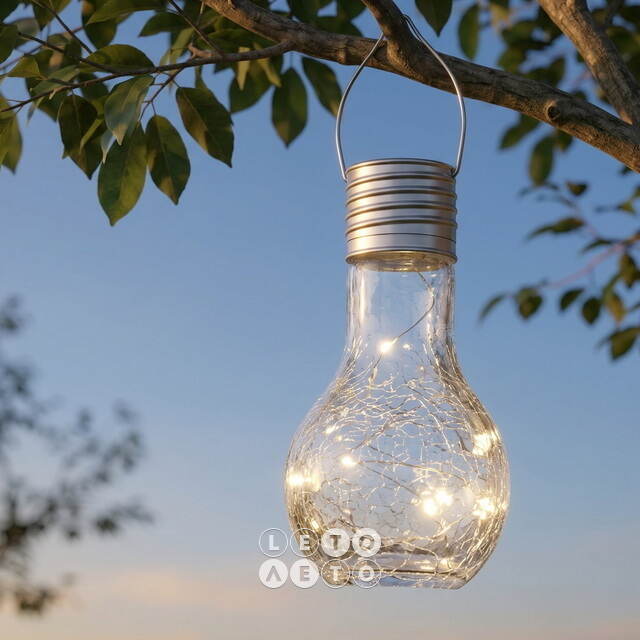 Подвесной солнечный светильник Кристальная Лампочка 17 см с теплыми белыми LED, IP44 Kaemingk (Кейминг)