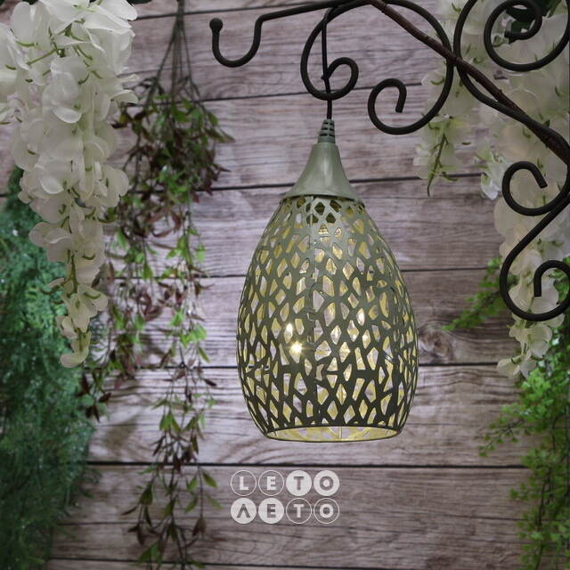 Подвесной солнечный светильник Solar Drop 21*13 см с теплыми белыми LED, зелёный, IP44 Kaemingk
