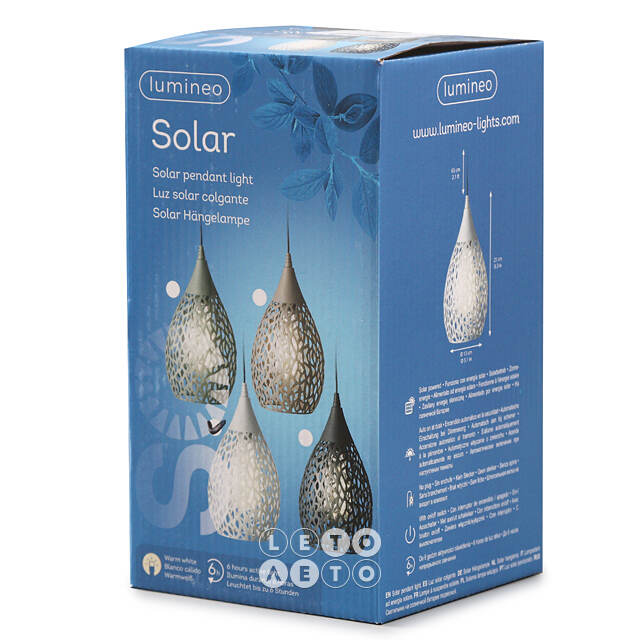 Подвесной солнечный светильник Solar Drop 21*13 см с теплыми белыми LED, светло-серый, IP44 Kaemingk