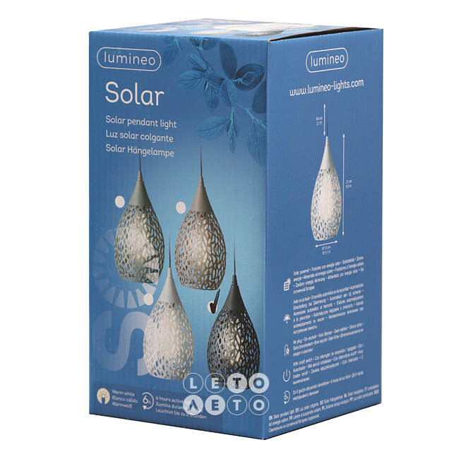 Подвесной солнечный светильник Solar Drop 21*13 см с теплыми белыми LED, черный, IP44 Kaemingk