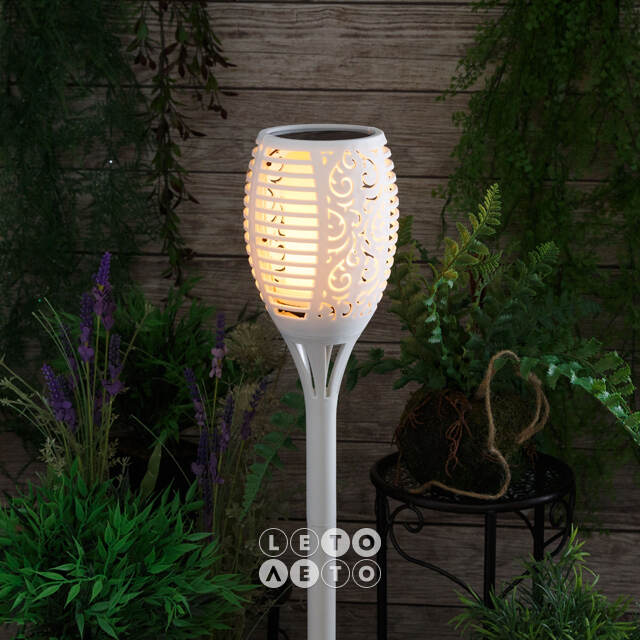 Садовый фонарь - факел Solar Flame на солнечной батарее 63*12 см с эффектом пламени, белый, IP44 Kaemingk