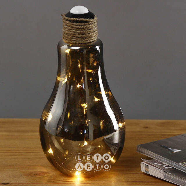 Декоративный светильник-лампочка Smoky Light 22 см, теплые белые LED, на батарейках, IP20 Kaemingk