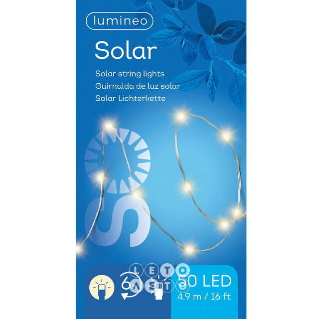 Гирлянда на солнечной батарее Роса Solar Sparkle 4.9 м, 50 теплых белых LED ламп, серебряная проволока, контроллер, IP44 Kaemingk