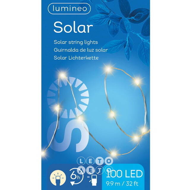 Гирлянда на солнечной батарее Роса Solar Sparkle 9.9 м, 100 теплых белых LED ламп, серебряная проволока, контроллер, IP44 Kaemingk