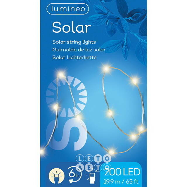Гирлянда на солнечной батарее Роса Solar Sparkle 19.9 м, 200 теплых белых LED ламп, серебряная проволока, контроллер, IP44 Kaemingk