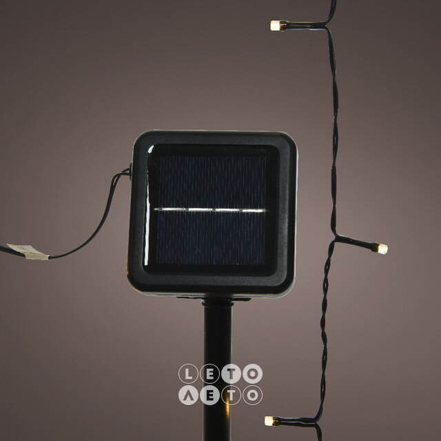 Гирлянда на солнечной батарее Lumineo Solar Caro 9.9 м, 100 теплых белых LED ламп, черный ПВХ, контроллер, IP44 Kaemingk