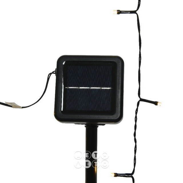 Гирлянда на солнечной батарее Lumineo Solar Caro 9.9 м, 100 теплых белых LED ламп, черный ПВХ, контроллер, IP44 Kaemingk