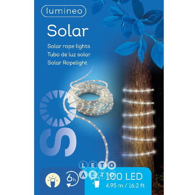 Светодиодный дюралайт на солнечной батарее Lumineo Solar 4.95 м, 100 теплых белых LED ламп, контроллер, IP44 Kaemingk