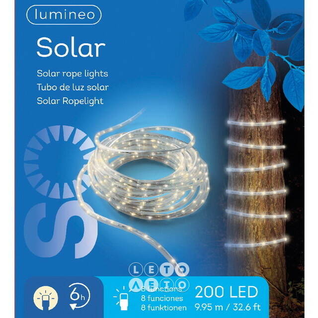 Светодиодный дюралайт на солнечной батарее Lumineo Solar 9.95 м, 200 теплых белых LED ламп, контроллер, IP44 Kaemingk