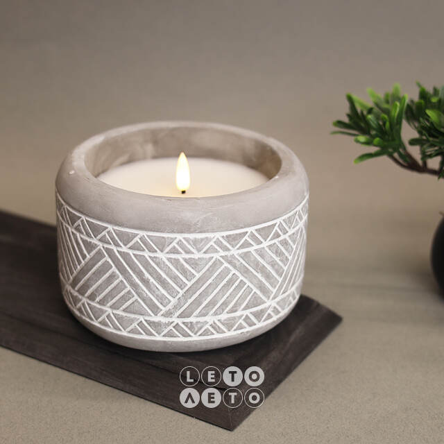 Светодиодная свеча Ethnic 15*11 см в бетонном подсвечнике, на батарейках, IP44 Kaemingk