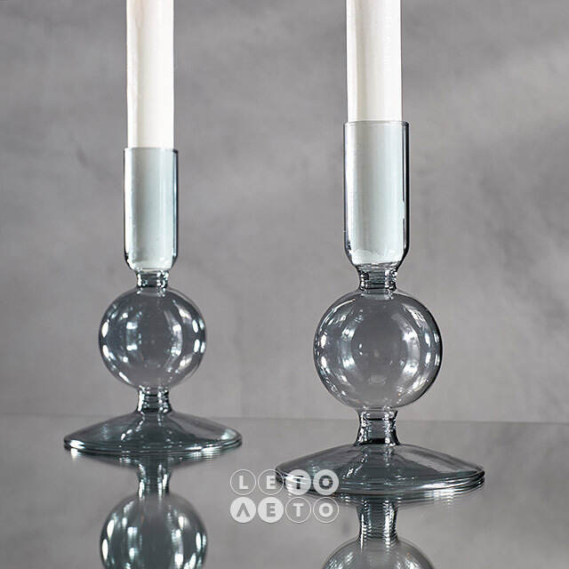 Стеклянный подсвечник Del Vetro - Arosa 14*8 см серо-голубой Koopman