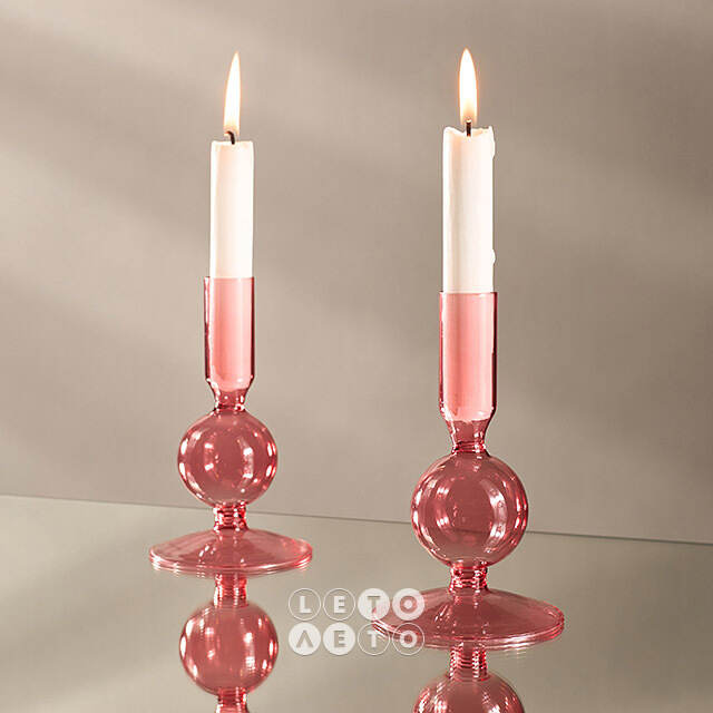 Стеклянный подсвечник Del Vetro - Belluno 14*8 см розовый Koopman