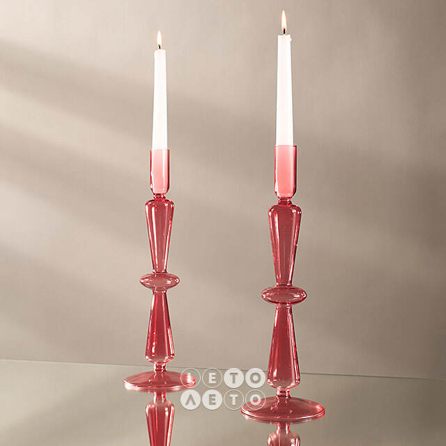 Стеклянный подсвечник Del Vetro - Belluno 30*10 см розовый Koopman