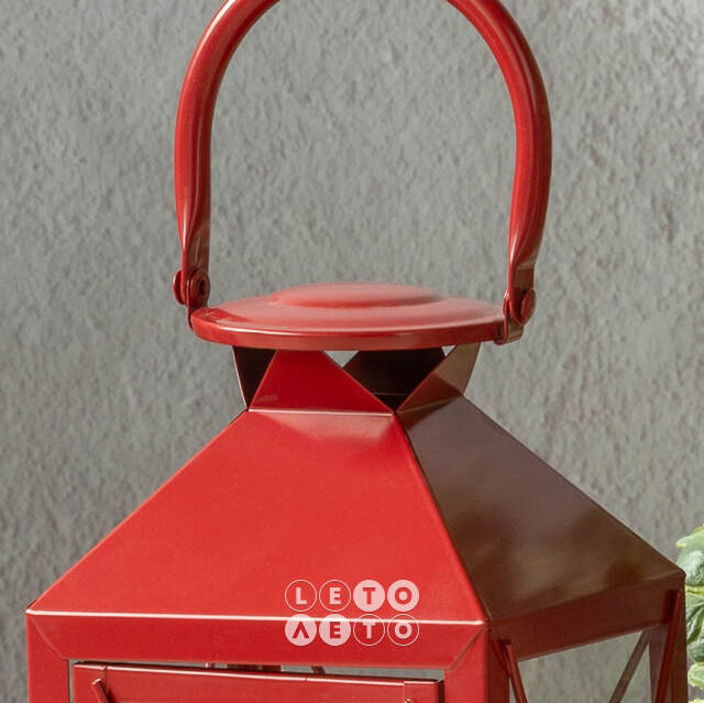 Металлический подсвечник фонарь Blumberg 34 см красный Koopman