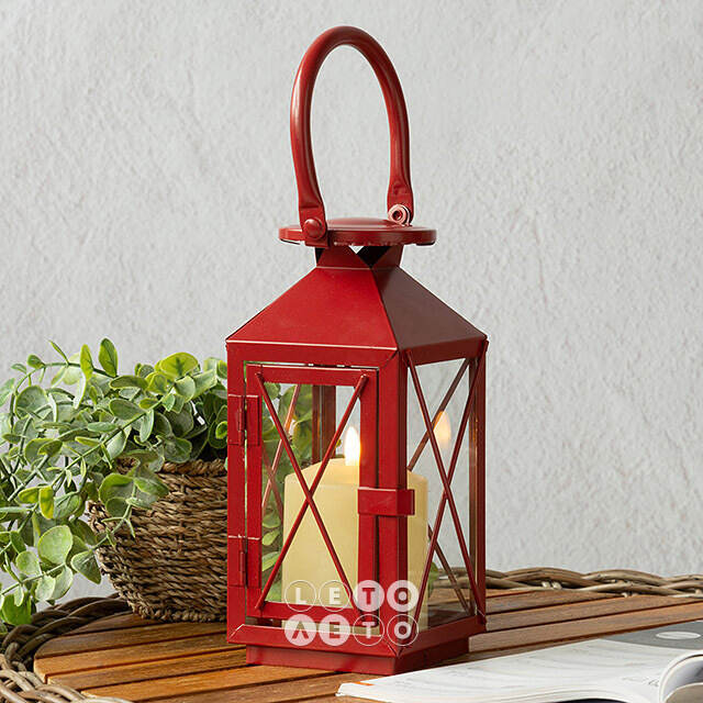 Металлический подсвечник фонарь Blumberg 23 см красный Koopman