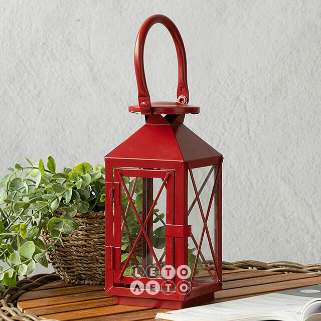 Металлический подсвечник фонарь Blumberg 23 см красный Koopman