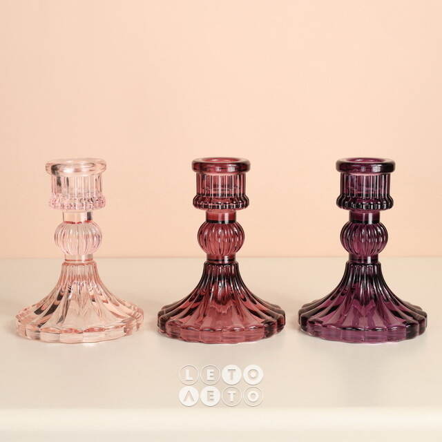 Стеклянный подсвечник Callisto 10 см сливовый Koopman