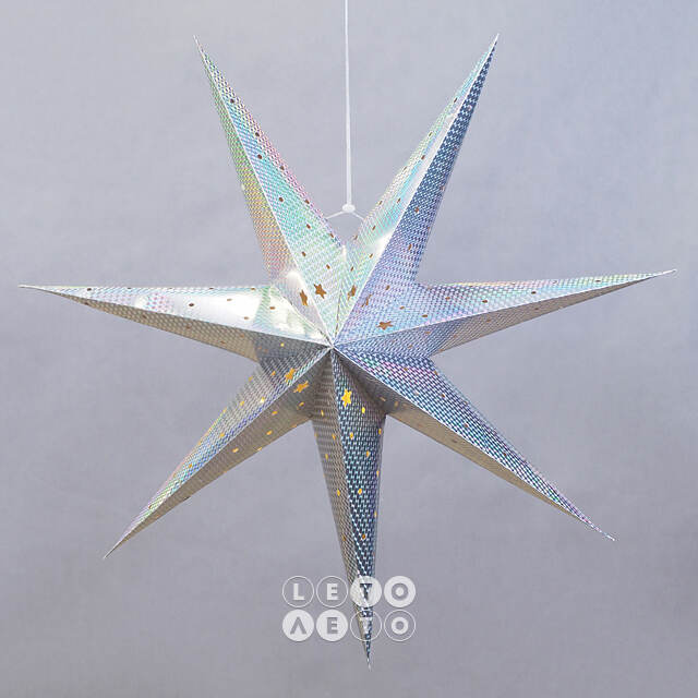 Светильник звезда из бумаги Silver Star 60 см, 10 теплых белых LED ламп, на батарейках Koopman