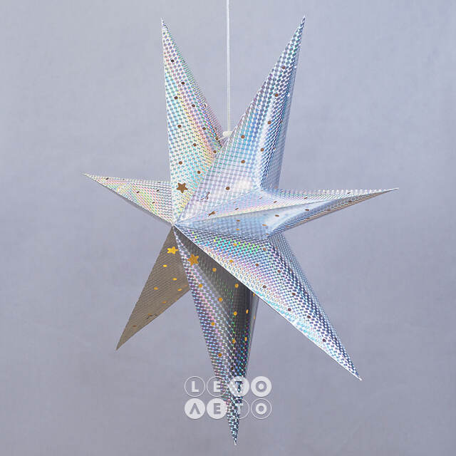 Светильник звезда из бумаги Silver Star 60 см, 10 теплых белых LED ламп, на батарейках Koopman