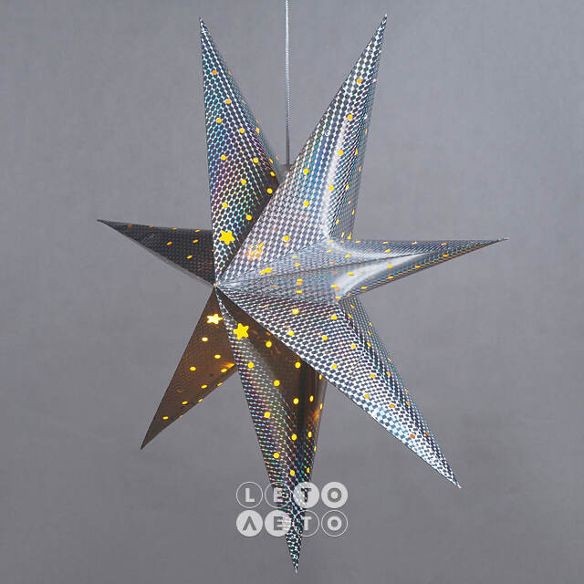 Светильник звезда из бумаги Silver Star 60 см, 10 теплых белых LED ламп, на батарейках Koopman