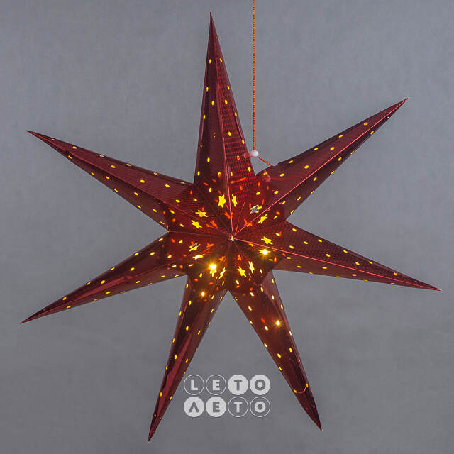 Светильник звезда из бумаги Red Star 60 см, 10 теплых белых LED ламп, на батарейках Koopman