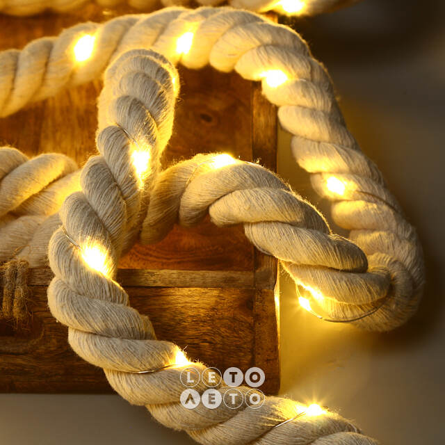 Светодиодная гирлянда Лаллиброх на батарейках 4 м, 60 теплых белых LED, канат, IP44 Koopman