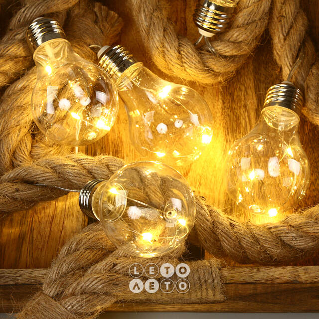 Ретро гирлянда на батарейках Палмдейл 2.9 м, 10 теплых белых LED, канат, IP44 Koopman