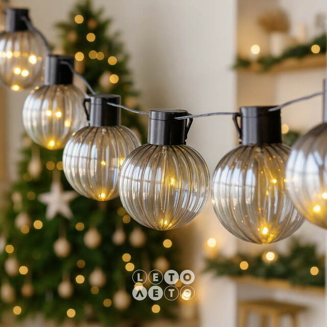 Гирлянда из лампочек Фримма 1.8 м, 10 ламп, теплые белые LED, черный ПВХ, IP44 Koopman (Купман)