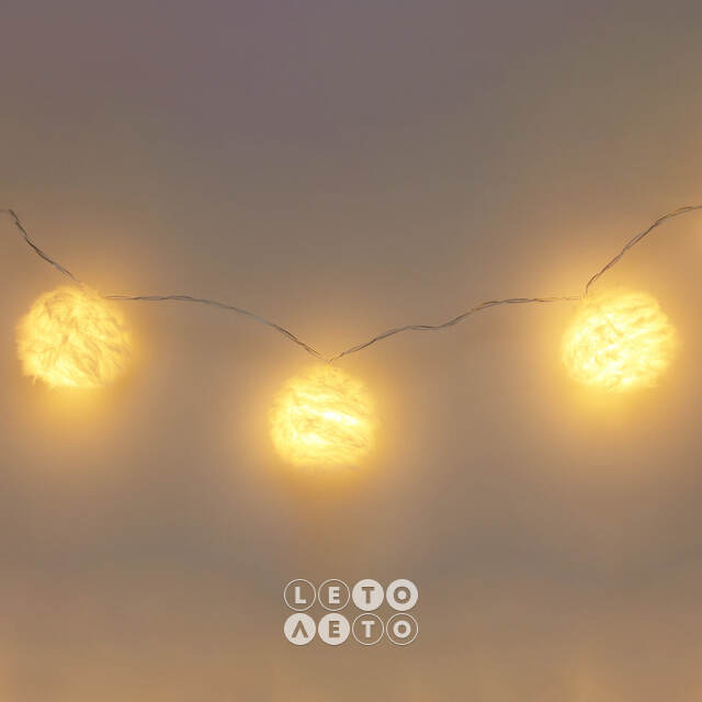 Светодиодная гирлянда на батарейках Пушистики 1.35 м, 10 теплых белых LED ламп, прозрачный ПВХ, IP20 Koopman