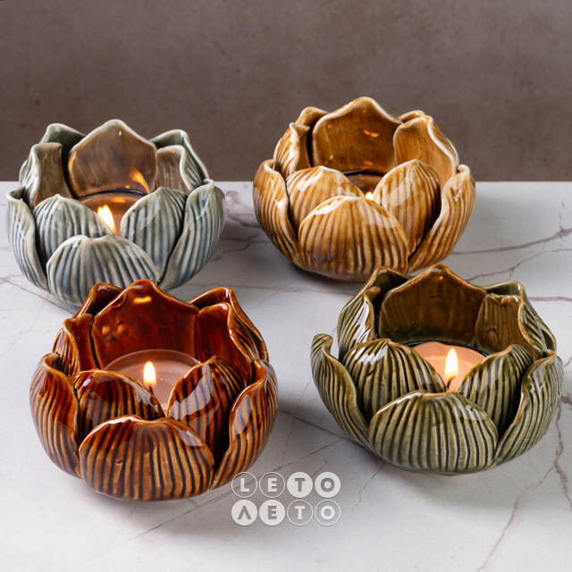 Керамический подсвечник Lotus 9 см темно-оливковый Koopman