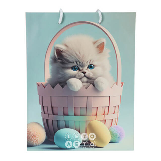 Подарочный пакет Котенок в корзинке 23 см Koopman
