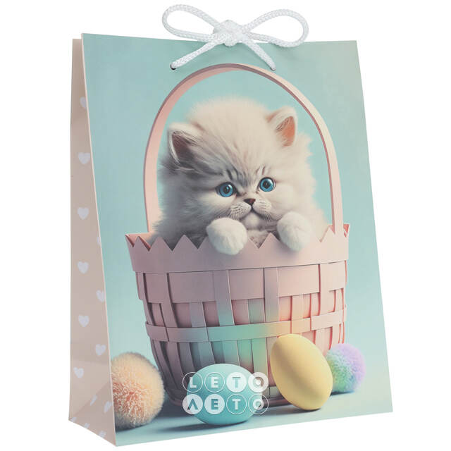 Подарочный пакет Котенок в корзинке 23 см Koopman