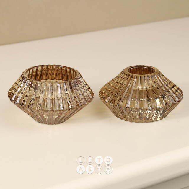 Стеклянный подсвечник Josephine 7 см карамельный, двусторонний Koopman
