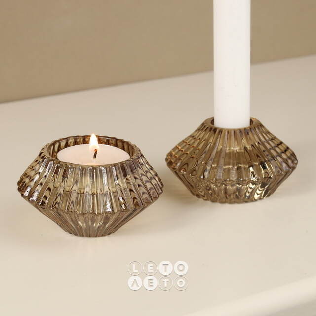 Стеклянный подсвечник Josephine 7 см карамельный, двусторонний Koopman