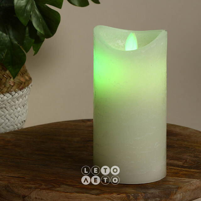 Светодиодная восковая свеча Живое Пламя RGB 15*7.5 см, белая, на батарейках Koopman