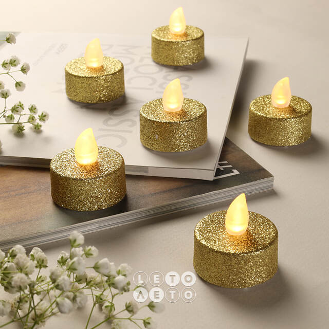 Чайная светодиодная свеча Golden Glitter 4 см, 6 шт, на батарейках Koopman