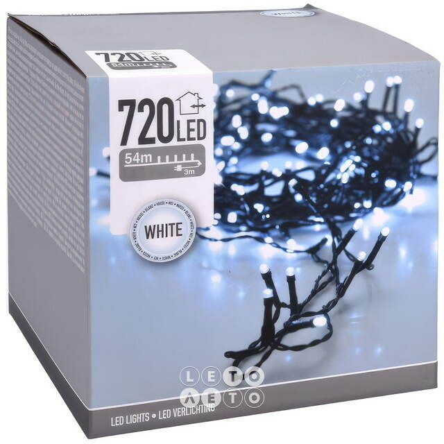 Светодиодная гирлянда Koopman Comfort Steady 54 м, 720 холодных белых LED ламп, зеленый ПВХ, IP44 Koopman (Купман)