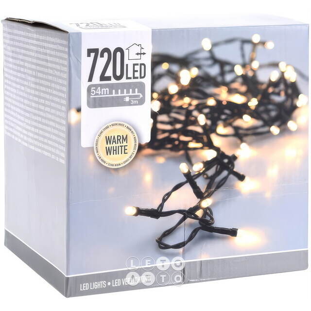 Светодиодная гирлянда Koopman Comfort Steady 54 м, 720 теплых белых LED ламп, зеленый ПВХ, IP44 Koopman (Купман)