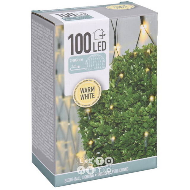 Гирлянда Сетка Самшит на дерево/куст 0.9 м, 100 теплых белых LED ламп, зеленый ПВХ, IP44 Koopman (Купман)